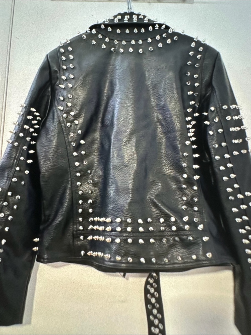 Studded Black Leather Biker Jacket - Women's